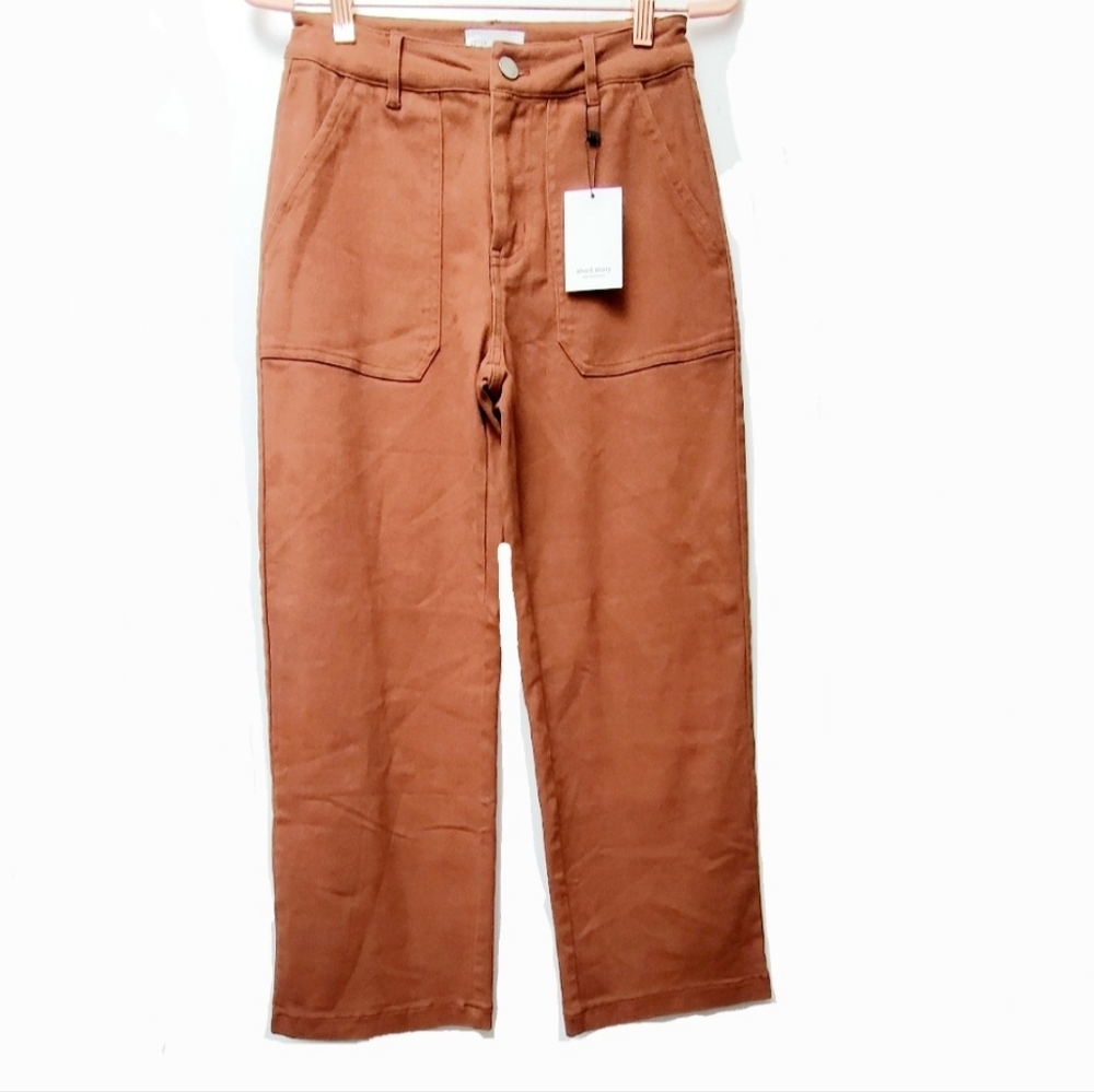 Hayes Rust Orange Cotton Twill High Rise Wide Leg Pants Cargo Pockets Size OP